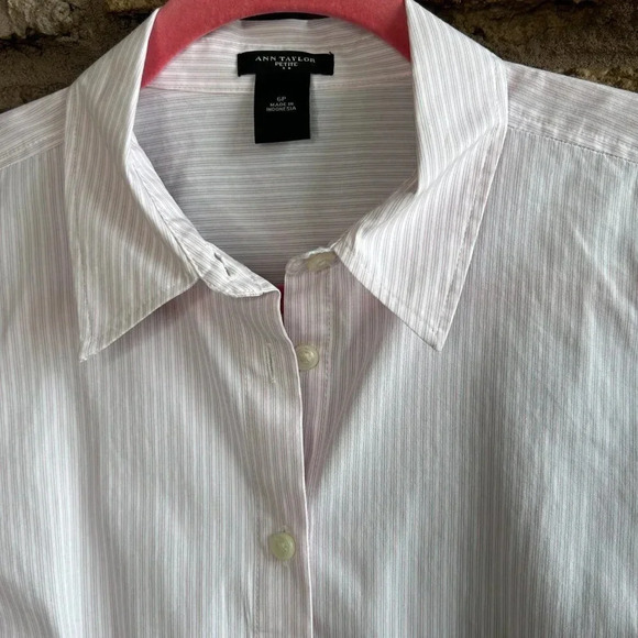 Ann Taylor Pink White Striped 100% Cotton Button Front Shirt Size 6 Petite - Picture 1 of 5